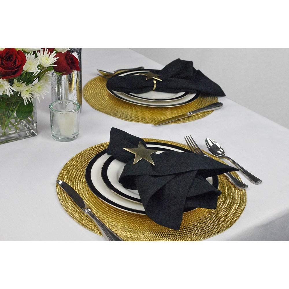 Metallic Gold Round Woven Placemat (Set of 6) Modern Contemporary Plastic - Diamond Home USA
