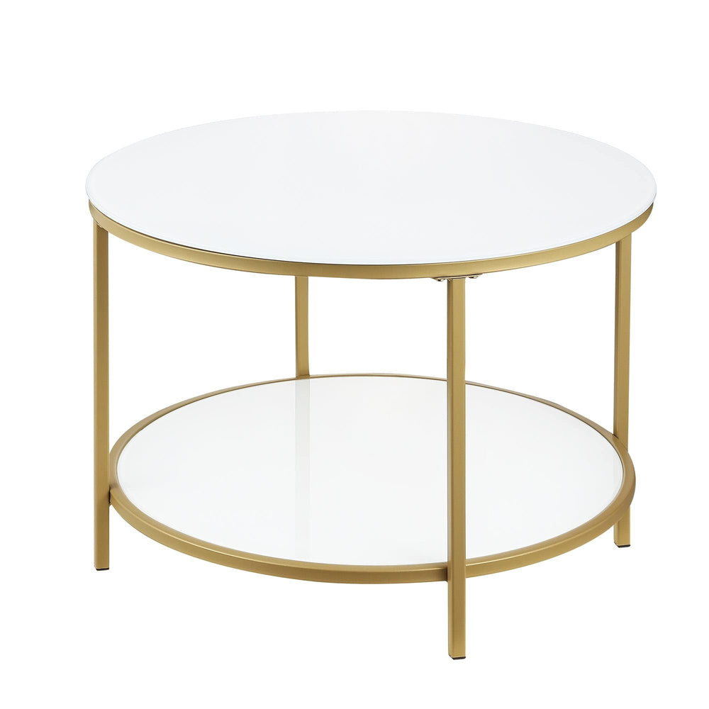 Modern 2-Tier Glass Coffee Table with Storage Shelf Gold White Contemporary - Diamond Home USA