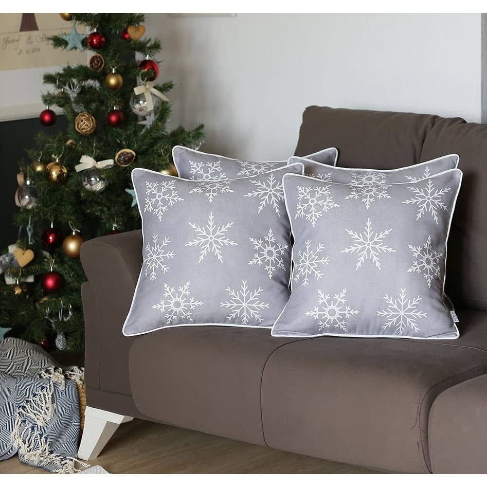 Christmas Snowflakes Throw Pillow Covers Insert (Set of 4) Grey Graphic Print