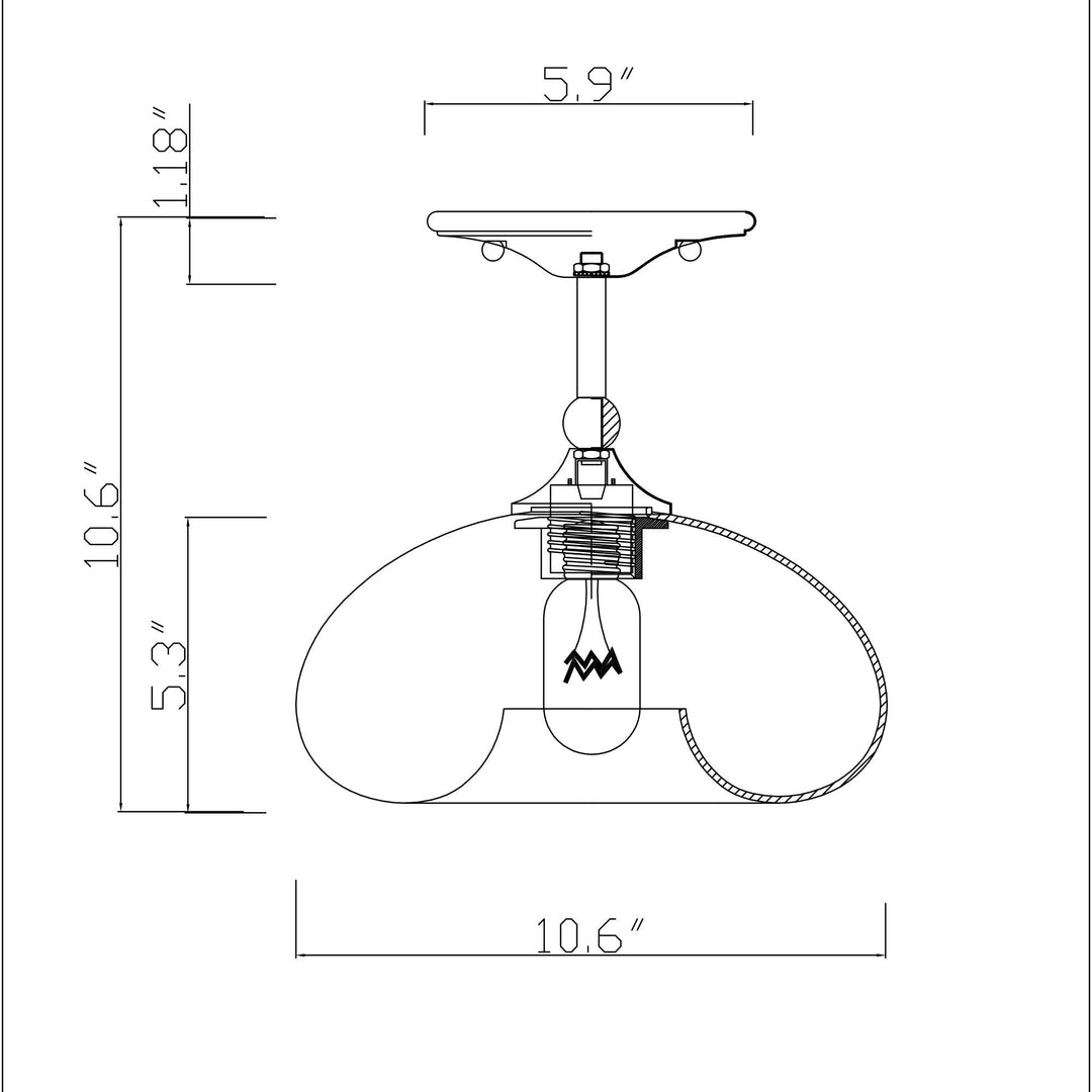 Matte Satin Nickel 1-Light Metal Glass Bowl Shade Semi-Flush Mount Grey Modern - Diamond Home USA