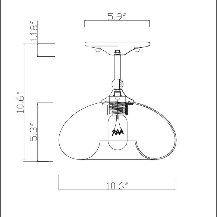Matte Satin Nickel 1-Light Metal Glass Bowl Shade Semi-Flush Mount Grey Modern - Diamond Home USA