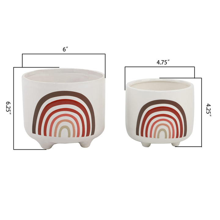 Flora Bunda 6 in & 4.75 in Colorful Rainbow Footed Planter Set of 2，Brown - Diamond Home USA