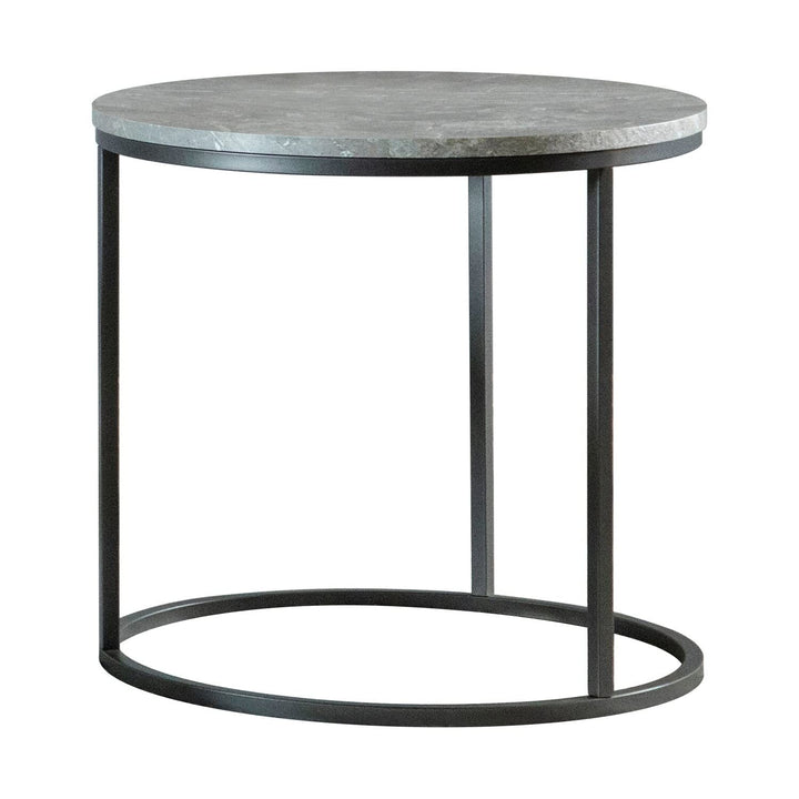 Grey Marble and Gunmetal Round End Table Rustic Metal Wood Powder Coated - Diamond Home USA