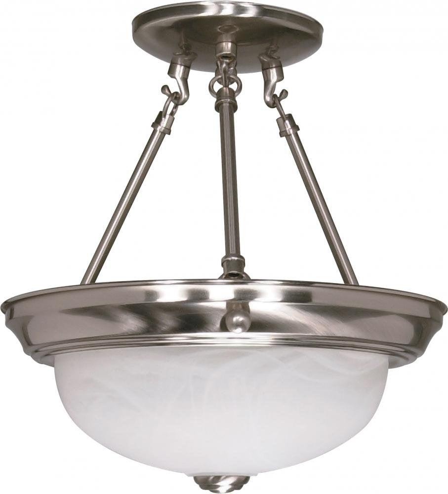 NUVO 60/200 Two Light Semi Flush Mount Brushed Nickel/Alabaster Glass 11 in.