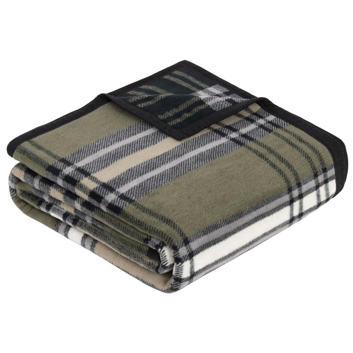 Cotton Blend Fall Inspired Plaid Throw Blanket 'E' Black Green Off/White - Diamond Home USA