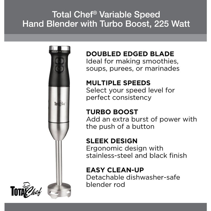 Total Chef Variable Speed Hand Blender With Turbo Boost Watt Grey Plastic - Diamond Home USA