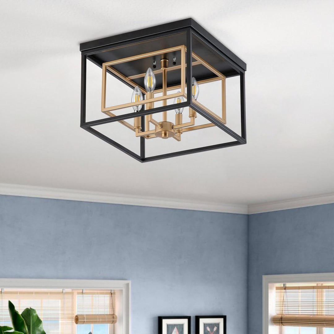 Retro Industrial Candle Style Rectangle Metal Flush Mount Ceiling Light - Diamond Home USA