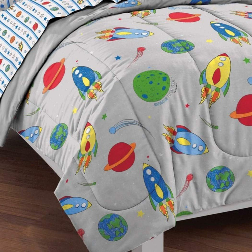 BCOS 5 Piece Kids Twin Size Sun Moon Stars Comforter Set Outer Space Galaxy - Diamond Home USA
