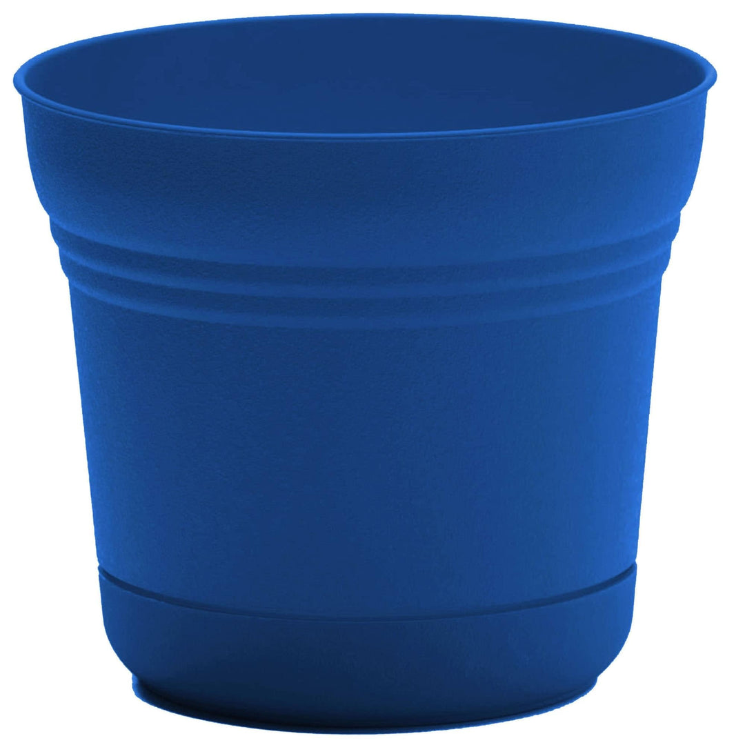 Saturn Round Planter with Saucer Tray: 12" Classic Blue Durable Plastic Pot