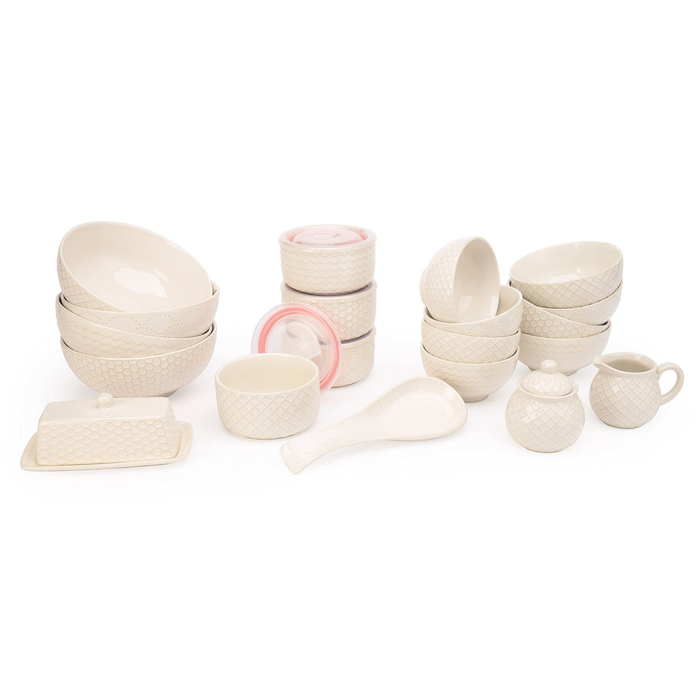 Sahara Waffle 8-inch Salad Plate Set Of 4 Off/White Solid Casual Round Stoneware - Diamond Home USA