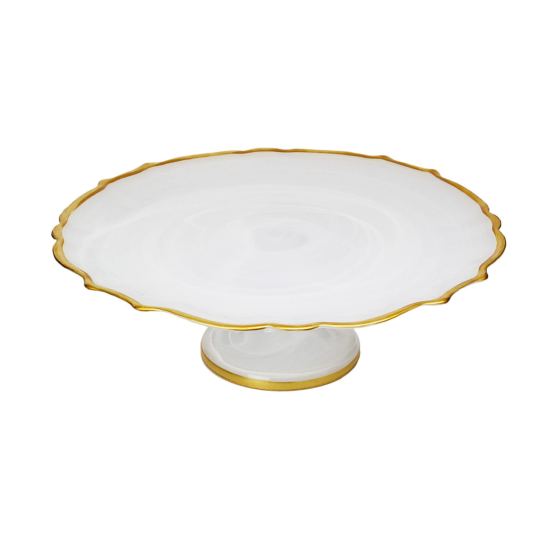 White 13" Cake Stand with Gold Trim Solid Classic Novelty Glass