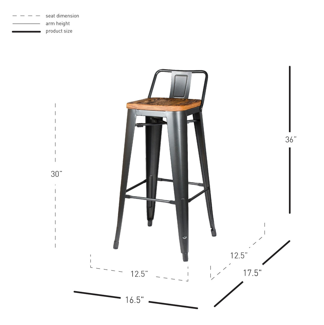 New Pacific Direct Metropolis Metal Low Back Bar Stool 30" Wood Seat Gunmetal - Diamond Home USA