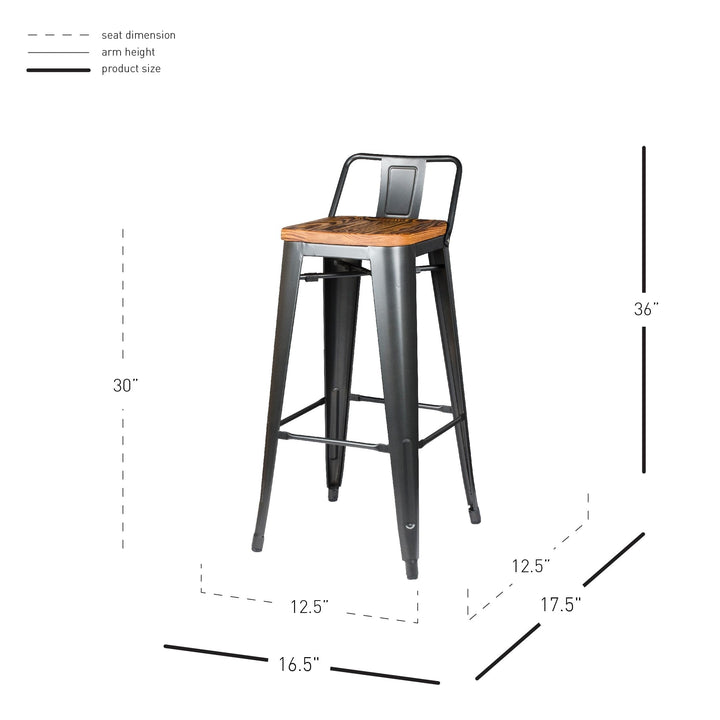New Pacific Direct Metropolis Metal Low Back Bar Stool 30" Wood Seat Gunmetal - Diamond Home USA