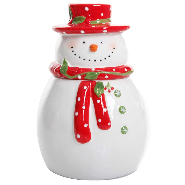 Hand Paintedsnowman Cookie Jar Multi Color Coastal Stoneware
