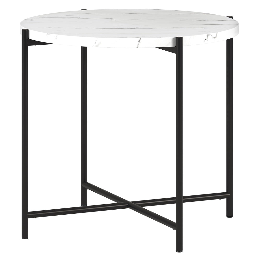 23.63" Wide Round Side Table with Marble Top Black White Modern Contemporary - Diamond Home USA