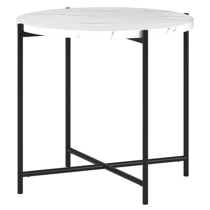 23.63" Wide Round Side Table with Marble Top Black White Modern Contemporary - Diamond Home USA