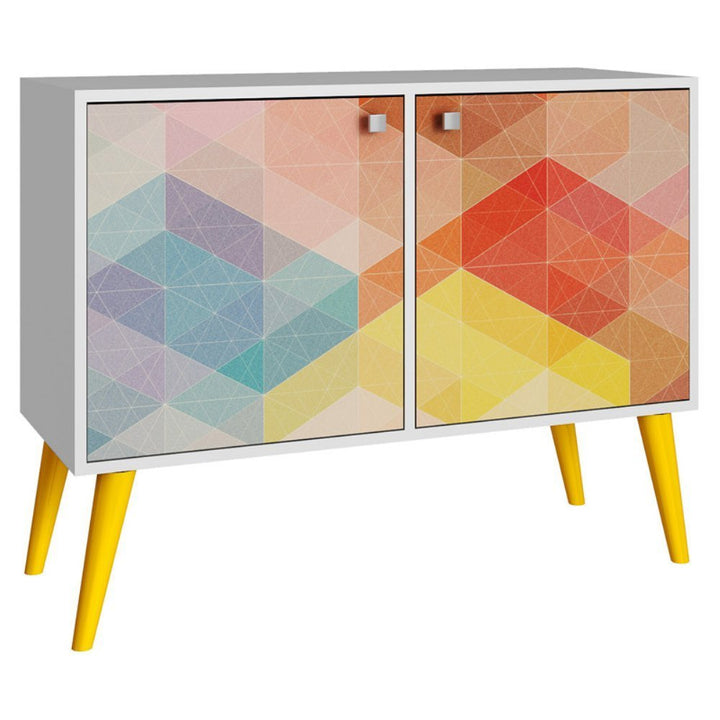 Manhattan Comforts Avesta Double Side Table. 2.0 White Stamp Yellow Brown/Yellow