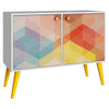 Manhattan Comforts Avesta Double Side Table. 2.0 White Stamp Yellow Brown/Yellow
