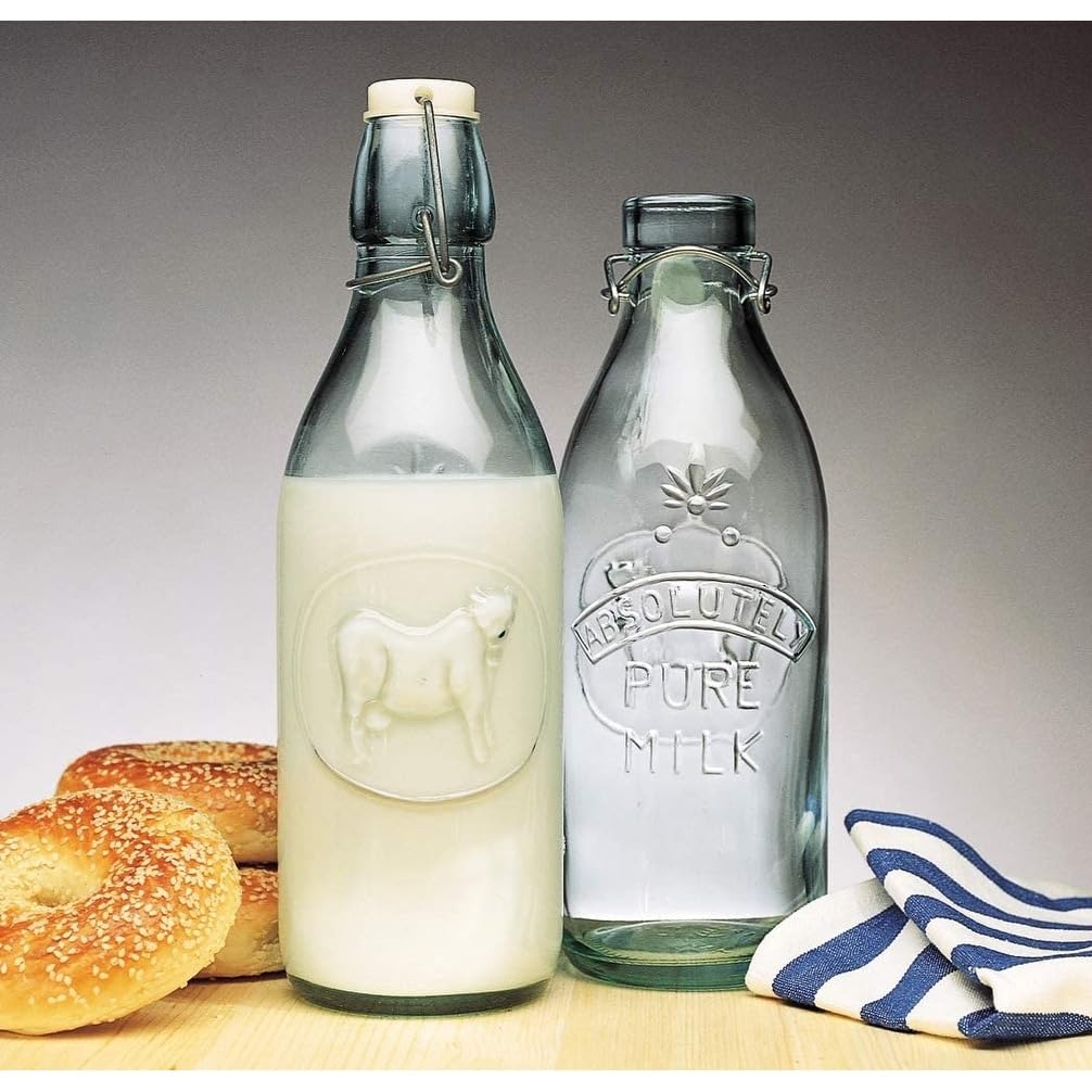 Italian Recycled Green Milk Bottle 34 Ounces Clear Glass 1 Piece - Diamond Home USA