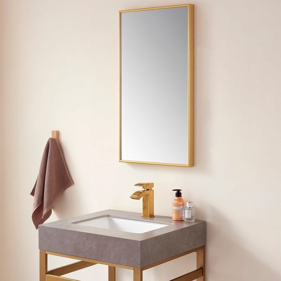 18" Bathroom Vanity Framed Wall Mirror in Gold Modern Contemporary - Diamond Home USA