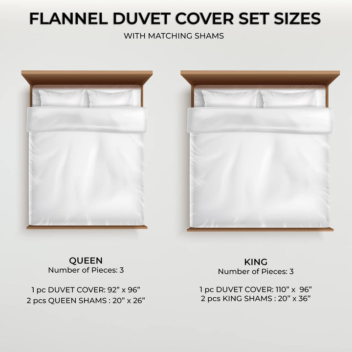 Azores Home Cotton Flannel King Duvet Cover Set Oversized Wrinkle Resistant Soft - Diamond Home USA