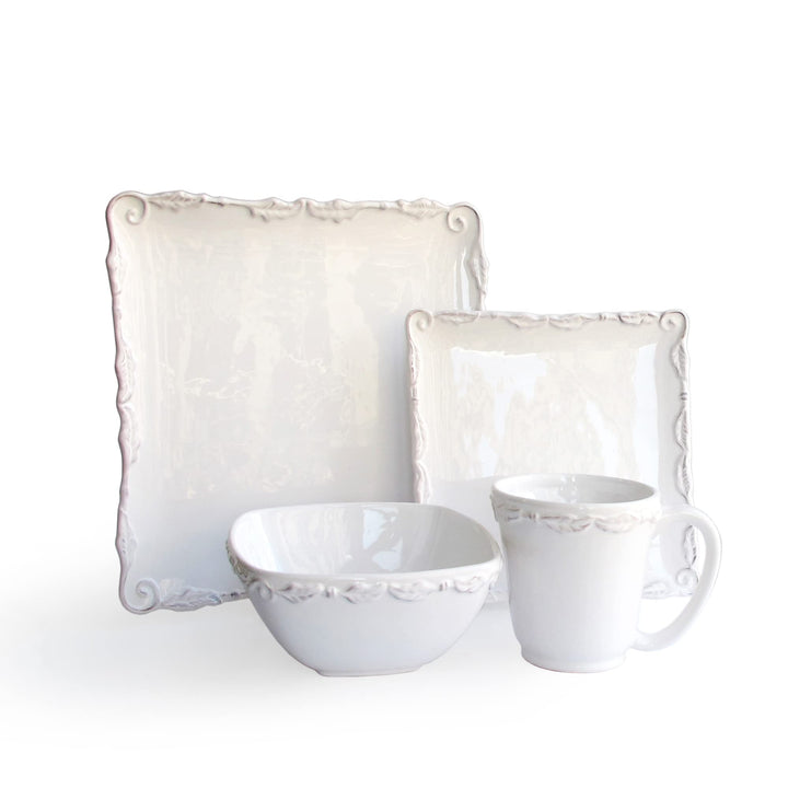 American Atelier Bianca Wave Square Dinnerware Set - 16-iece Stoneware Dinner
