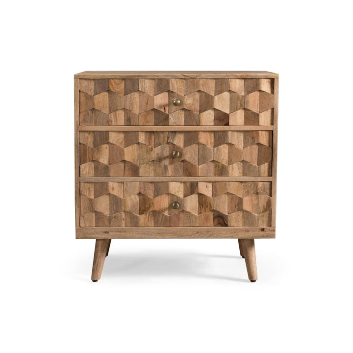 GDFStudio Mid-Century Modern Mango Wood 3 Drawer Chest Natural