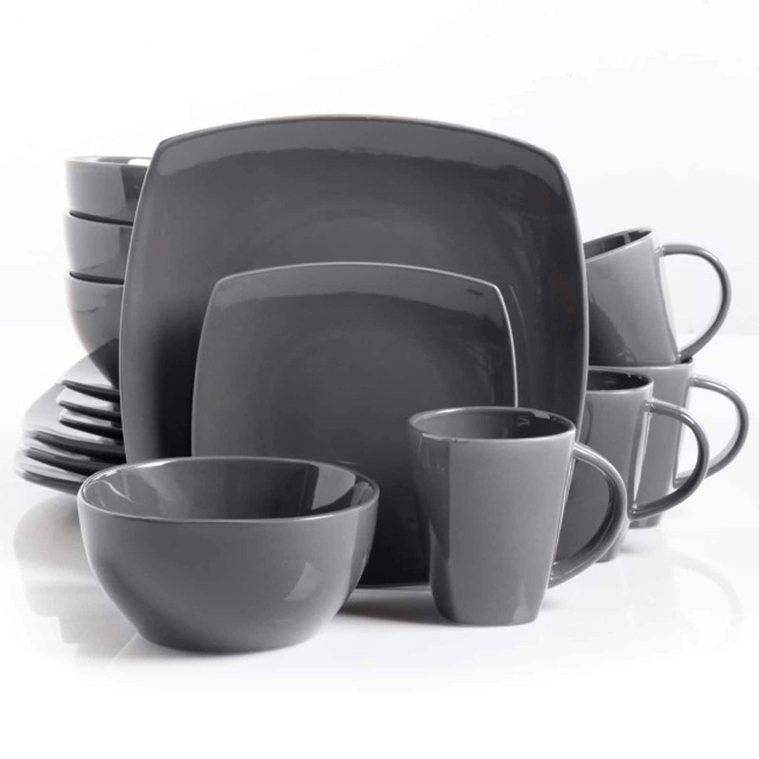 Soho Lounge 16-iece Square Dinnerware Set Gray Grey Solid Casual Stoneware 16 - Diamond Home USA