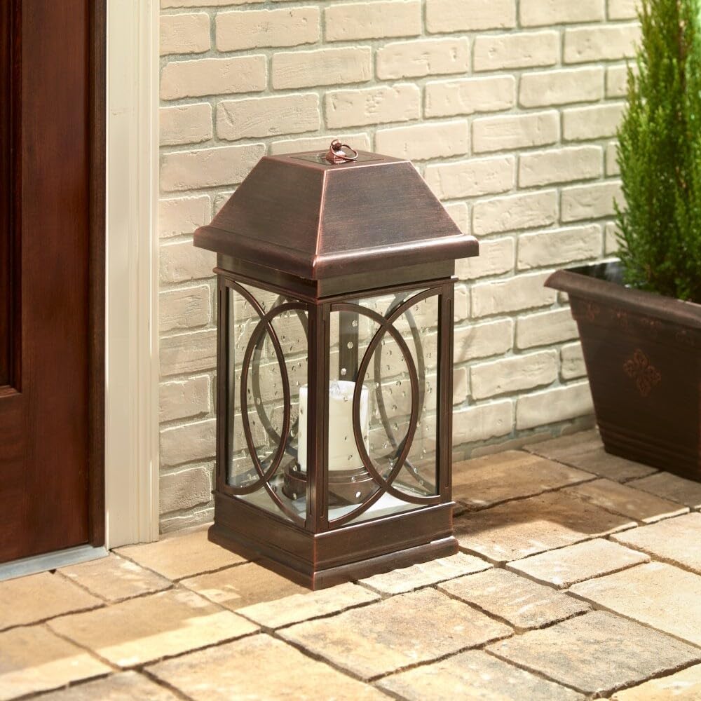 San Estate Solar Lantern Antique Bronze Brown Mission Craftsman Glass Plastic - Diamond Home USA