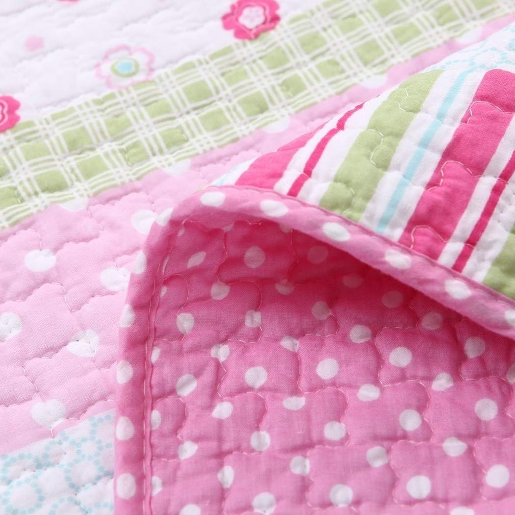 J&C Girls Pink and Pastels Cotton Quilt Set (Twin) - Diamond Home USA