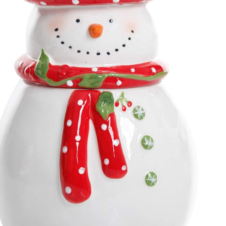 Hand Paintedsnowman Cookie Jar Multi Color Coastal Stoneware - Diamond Home USA