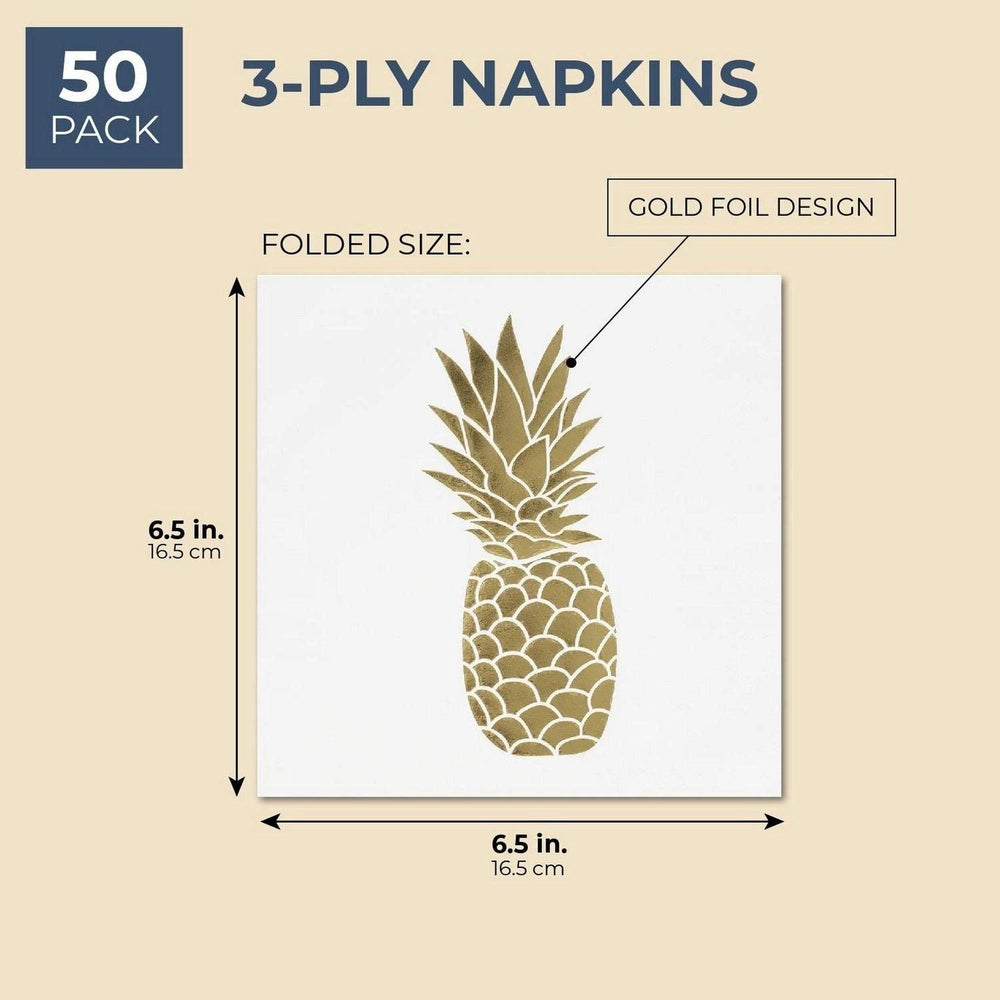 50pc Decorative Dinner Disposable Napkins Paper Gold Foil Pineapple for Party - Diamond Home USA