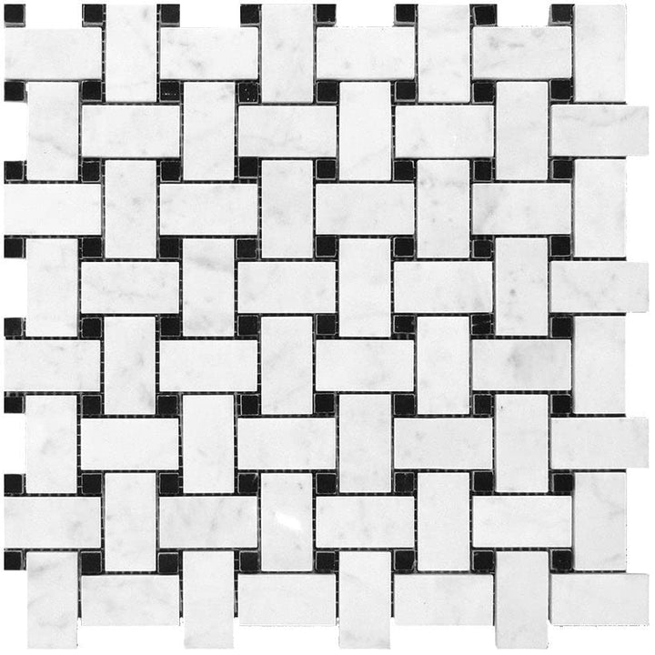 5 Pack 12-in X White and Black Basketweave Polished Marble Mosaic Floor Wall