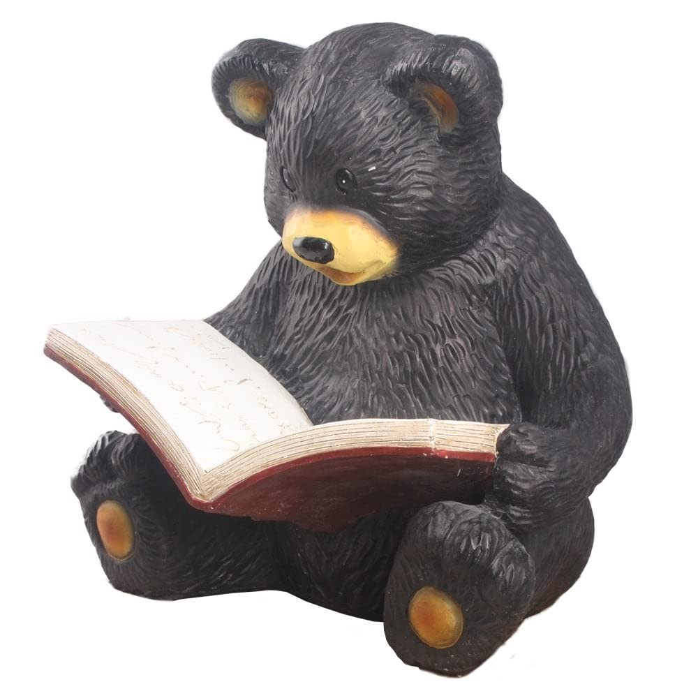 Bear Cub Reading A Book Ultra Realistic Garden Statue Multi Color Polyresin