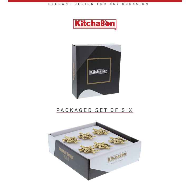 Gold Napkin Rings Set of 6 Table Setting Centerpiece 2.5 X 1.75 Inches - Diamond Home USA