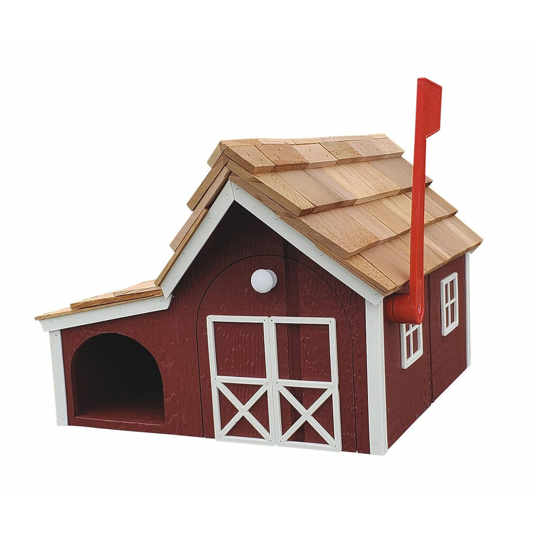 Wooden Mailbox with Newspaper Holder Red White Wood