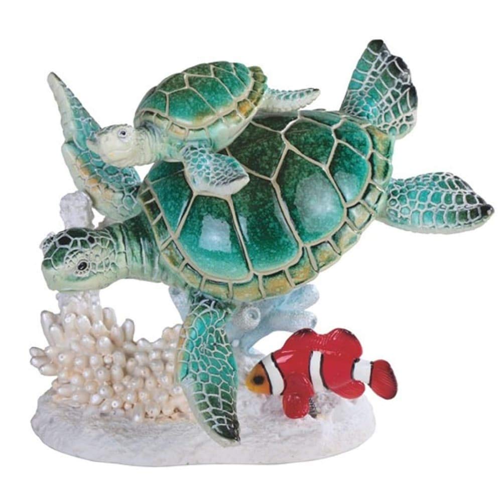 6.5" h Green Sea Turtle and Baby Swimming with Clownfish Statue Marine Life