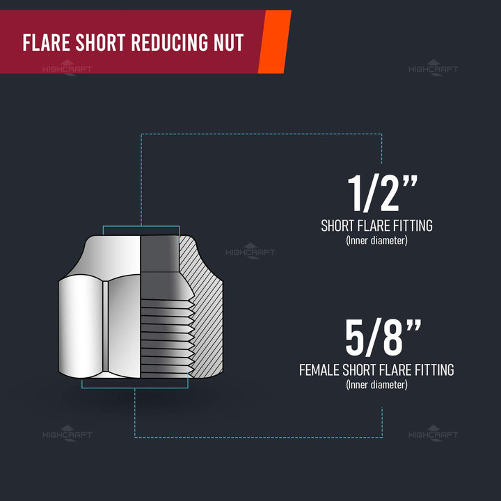 highcraft G41GTS-5812 Short Reducing Nut for Flare Pipe Fittings 5/8" x 1/2" - Diamond Home USA
