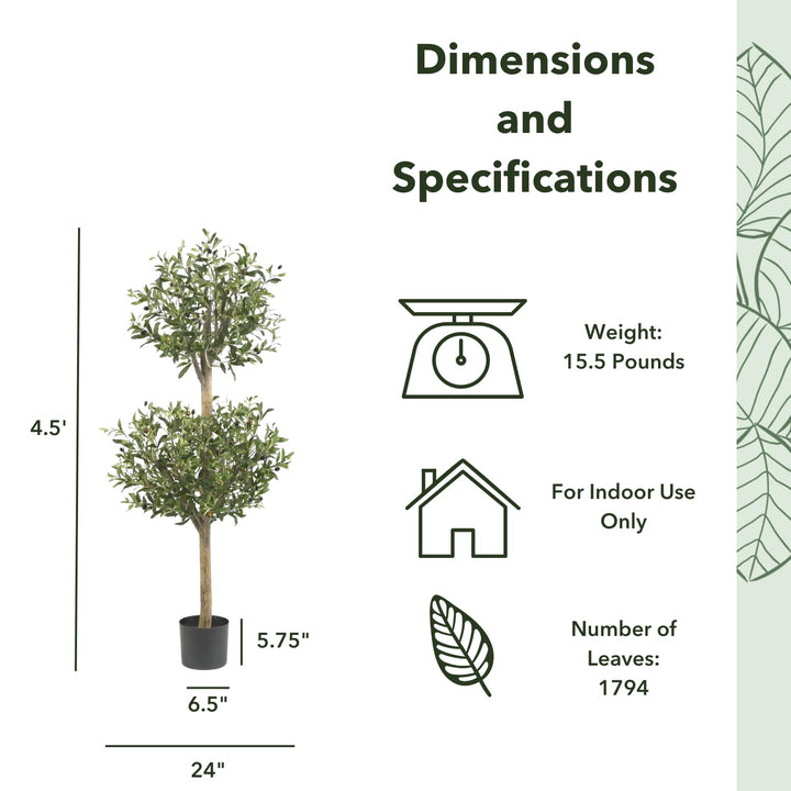 Nearly Natural 5309 Olive Double Topiary Silk Tree 4.5-Feet Green - Diamond Home USA