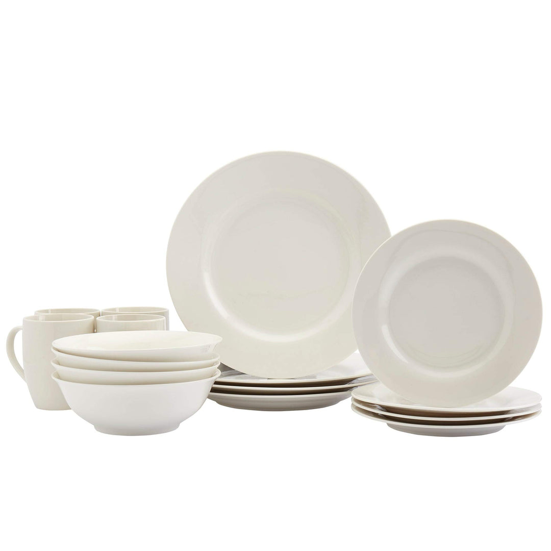 Tabletops Gallery White 16pc Dinnerware Set Service for 4 Solid Casual Round - Diamond Home USA