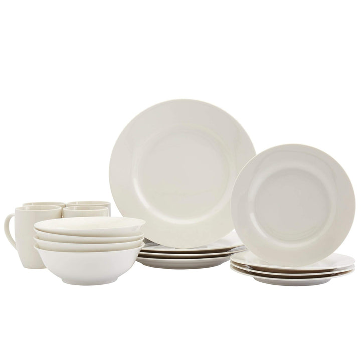 Tabletops Gallery White 16pc Dinnerware Set Service for 4 Solid Casual Round - Diamond Home USA