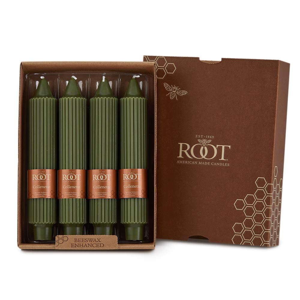 Root Unscented Grecian Collenettes Dinner Candles 7-Inch Tall Box of 4 Dark 7 X 1-1/4 - Darl Olive