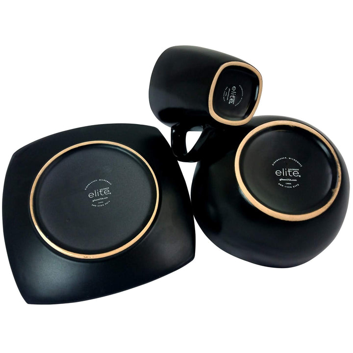 Downtown 16 Piece Stoneware Dinnerware Set -Soft Square in Blue Solid Casual - Diamond Home USA