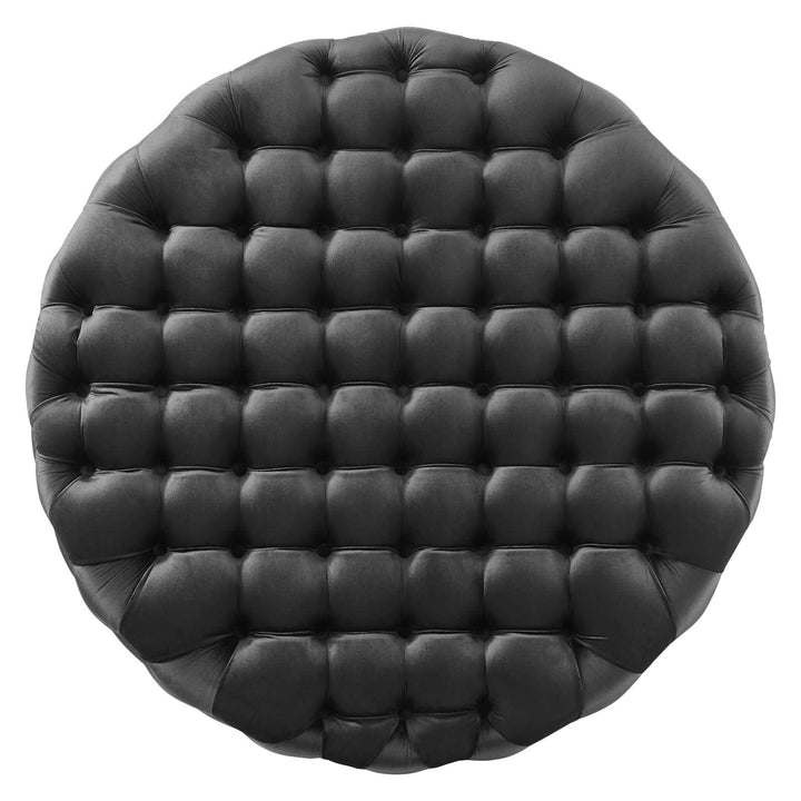 Modway Amour Tufted Button Large Round Performance Velvet Ottoman in Black - Diamond Home USA