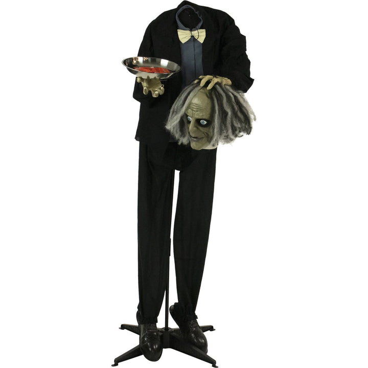 Haunted Hill Farm Life-Size Talking Headless Zombie Butler Holding Tray
