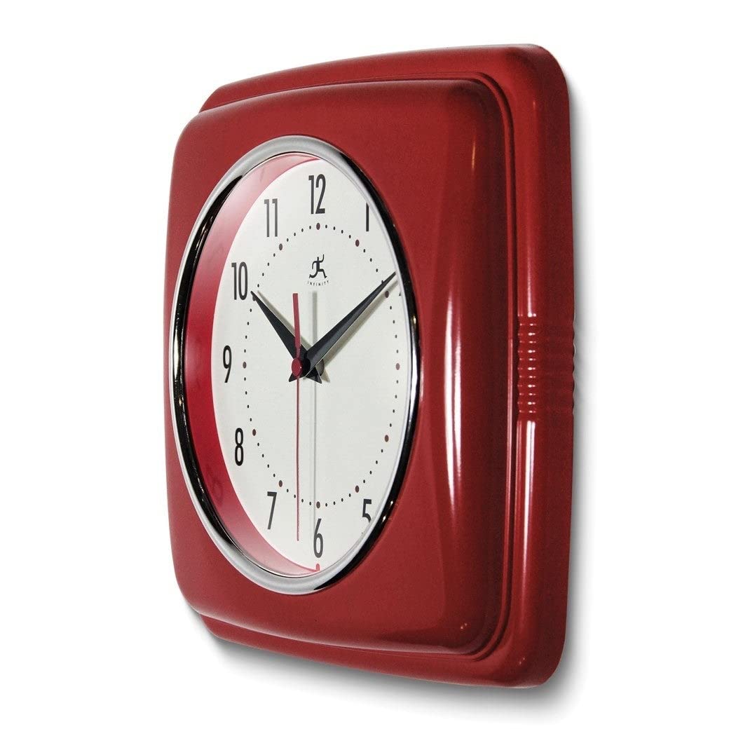 Square Retro Red Finish Metal Quartz Wall Clock with Silent Movement Traditional - Diamond Home USA