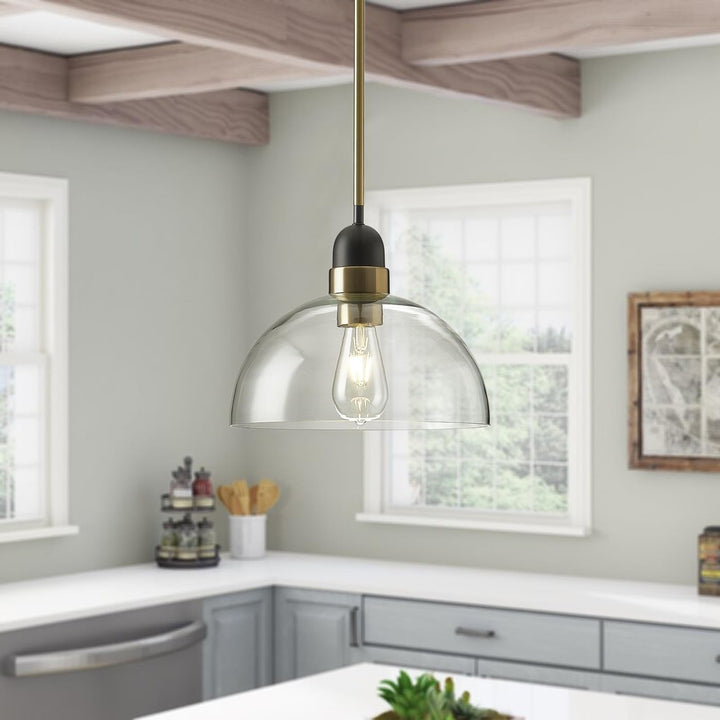 Industrial Matte Black Glass Shade Light with Brass Finish Iron Dimmable - Diamond Home USA