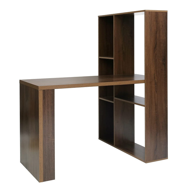 2 in 1 Computer Desk/L-Shape Desktop with Shelves Walnut Beige Casual MD Wood - Diamond Home USA