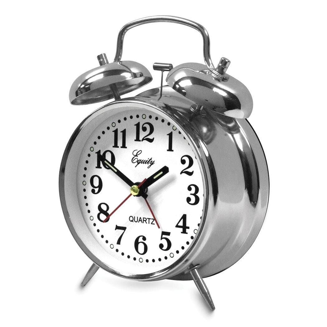 Silver-Tone Twin Bell Analog Quartz Alarm Clock Silver Modern Contemporary Metal - Diamond Home USA