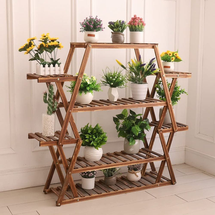 Wood Large Garden Plant Stand Indoor Outdoor Ladder Planter Rack Shelves Brown - Diamond Home USA
